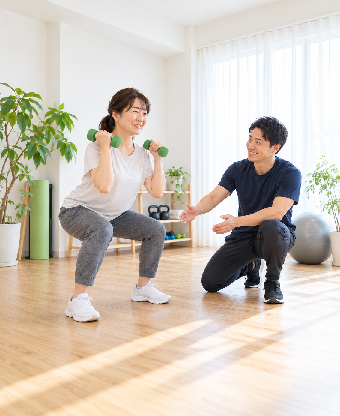 ダンベルを持ってトレーニングする女性